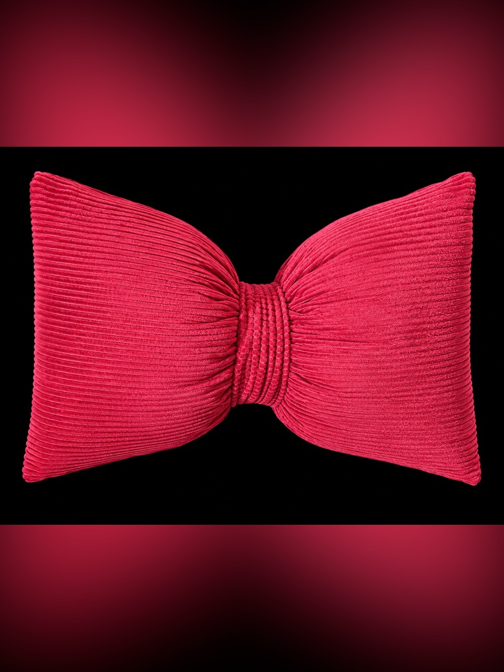 Destination Holiday Plush Ribbed Red Bow Accent Pillow - Decorative Home Throw